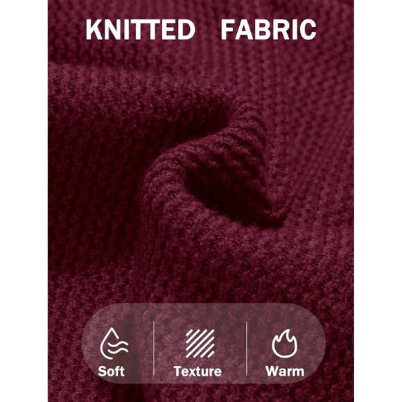 Men's Crewneck Sweater Dress Long Sleeve Pullover Sweater Knit Sweaters Dark Red - Picture 6 of 6